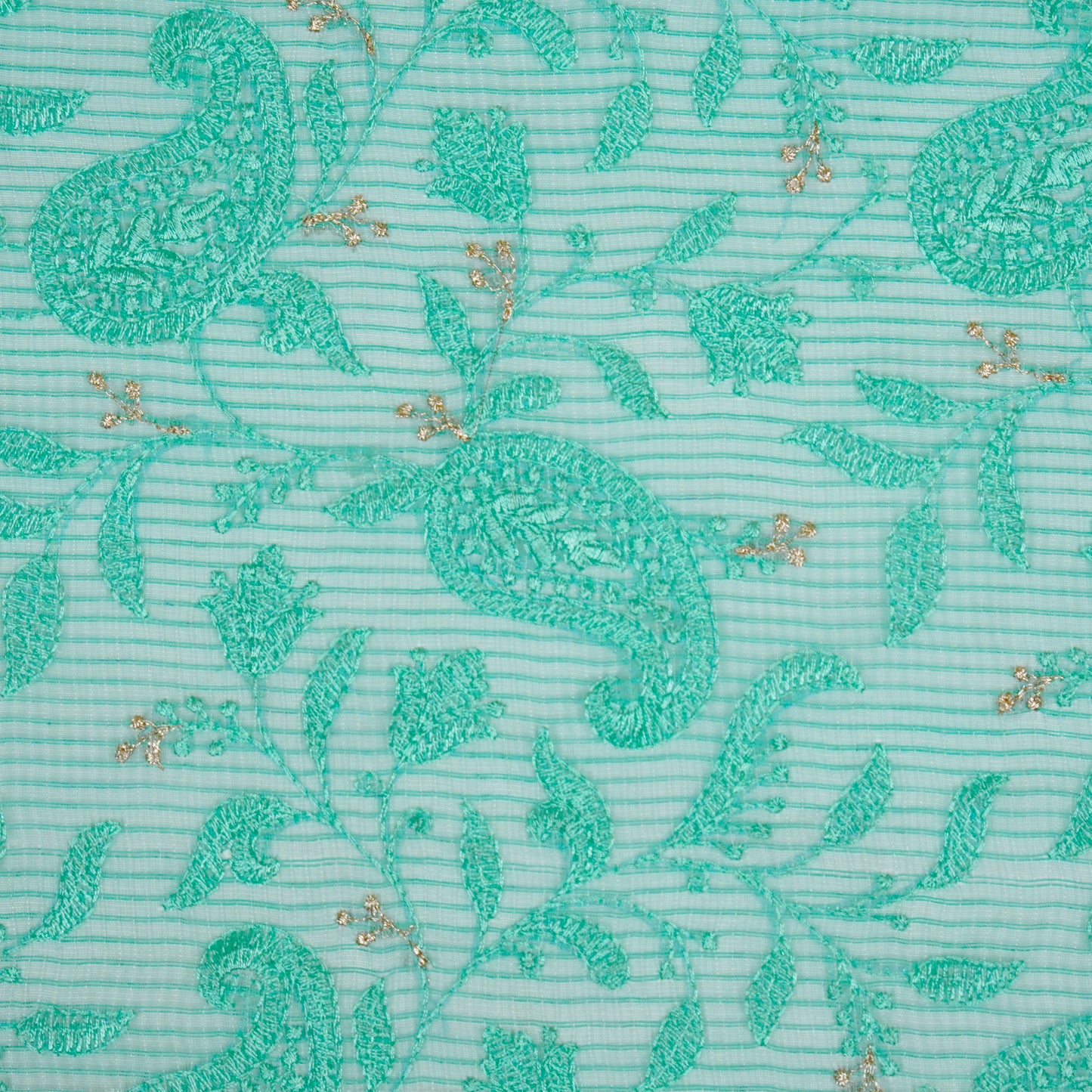 Rania Aqua Green Semi Munga Kota Embroidered Fabric in Jaal Pattern