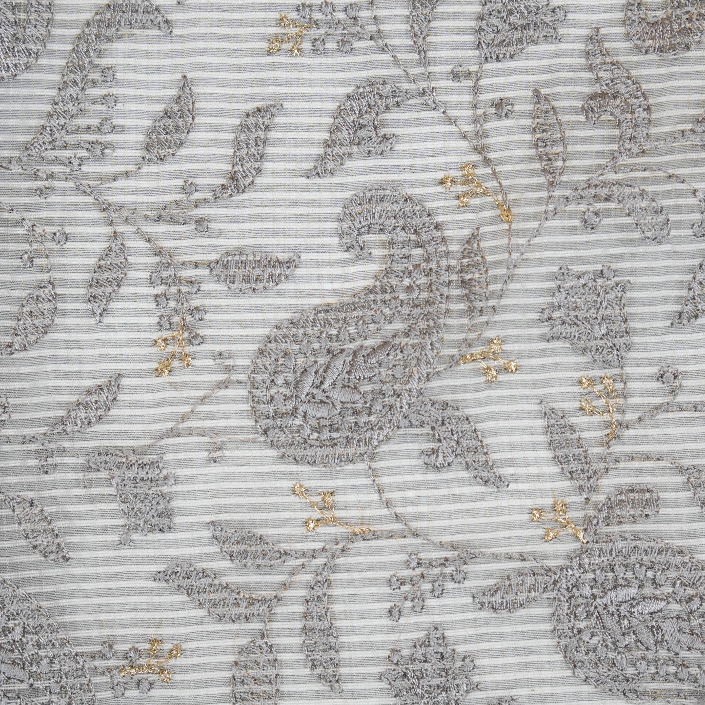 Rania Charcoal Semi Munga Kota Embroidered Fabric in Jaal Pattern
