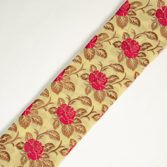 Riha Lemon Cotton Embroidered Fabric in Jaal Pattern