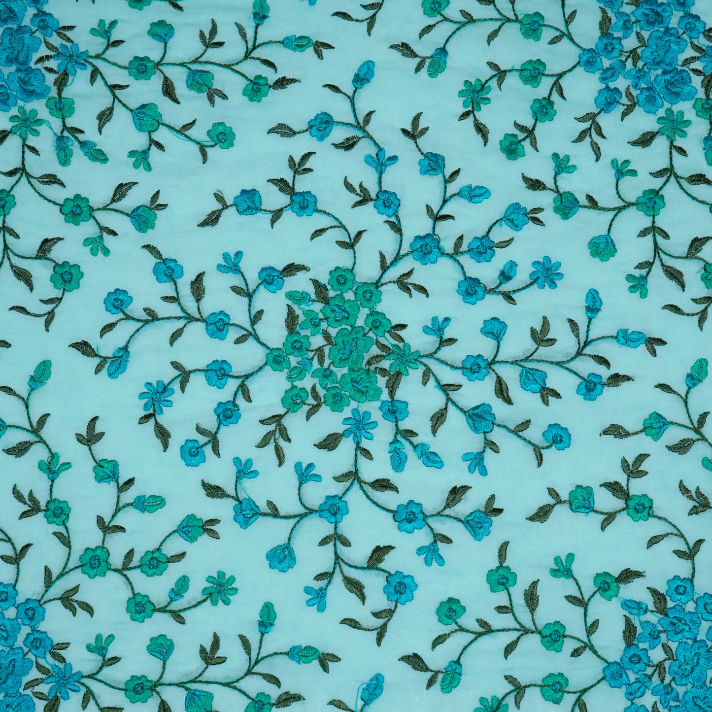 Alisha Light Teal Chanderi Embroidered Fabric in Jaal Pattern