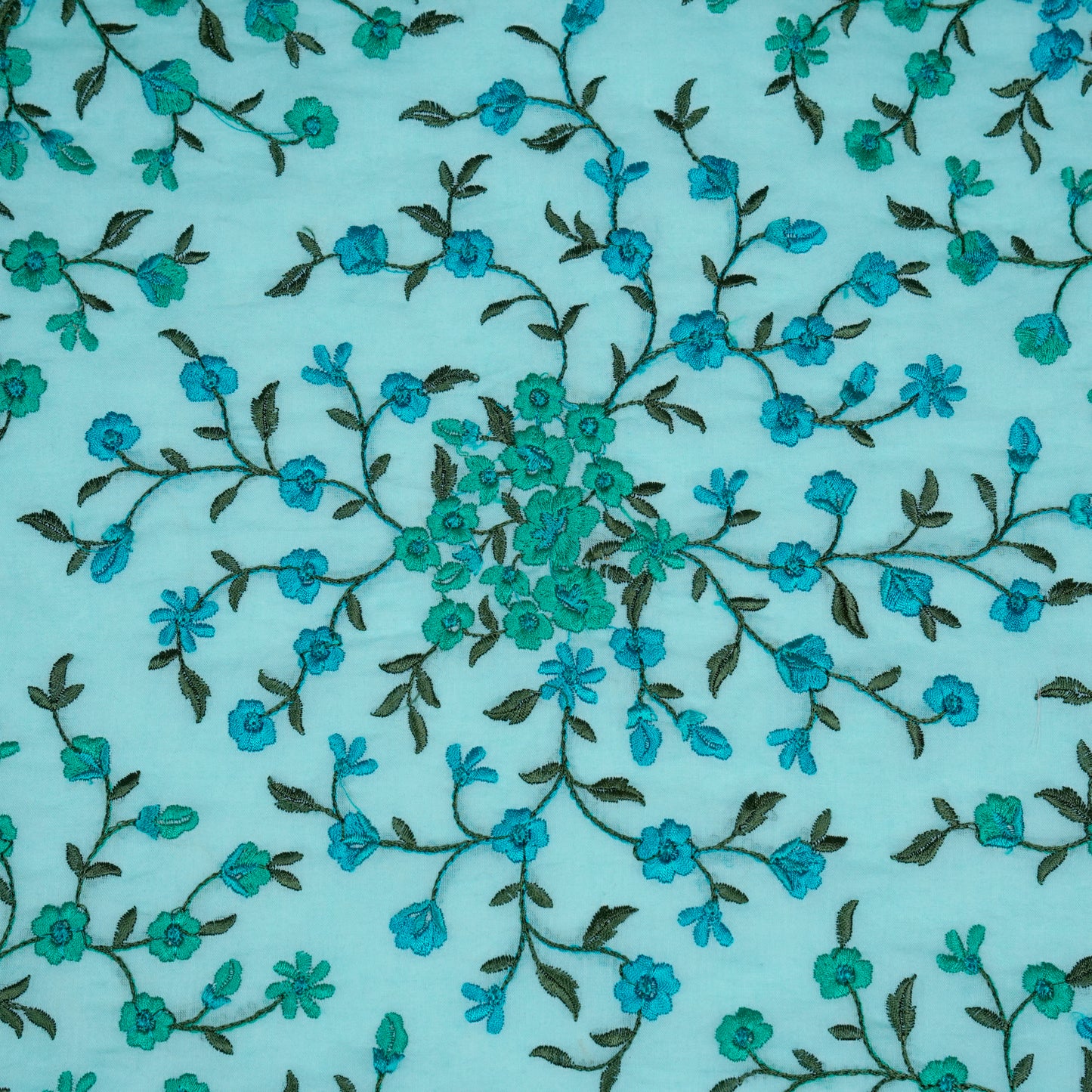 Alisha Light Teal Chanderi Embroidered Fabric in Jaal Pattern