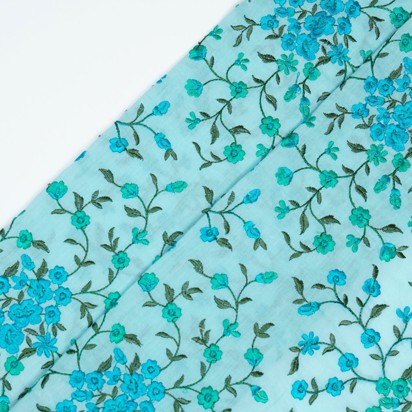 Alisha Light Teal Chanderi Embroidered Fabric in Jaal Pattern