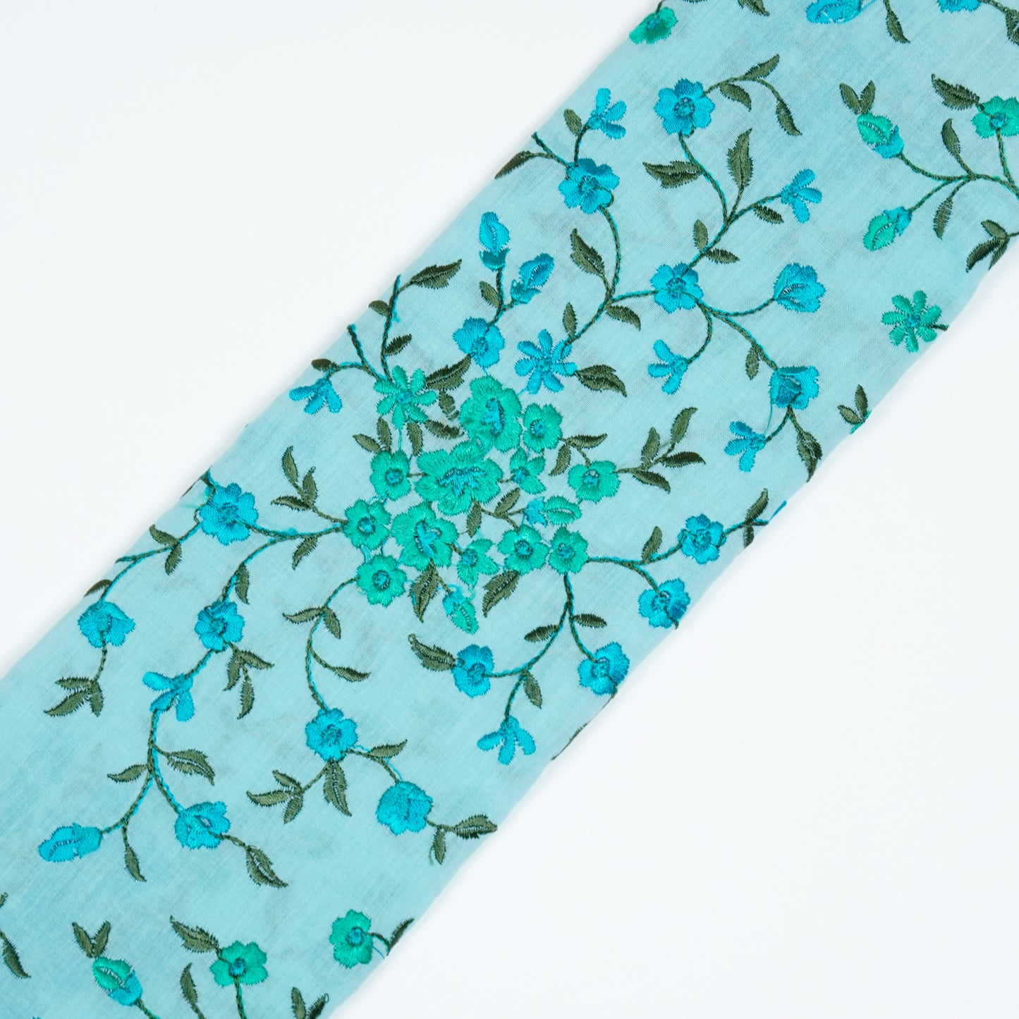 Alisha Light Teal Chanderi Embroidered Fabric in Jaal Pattern