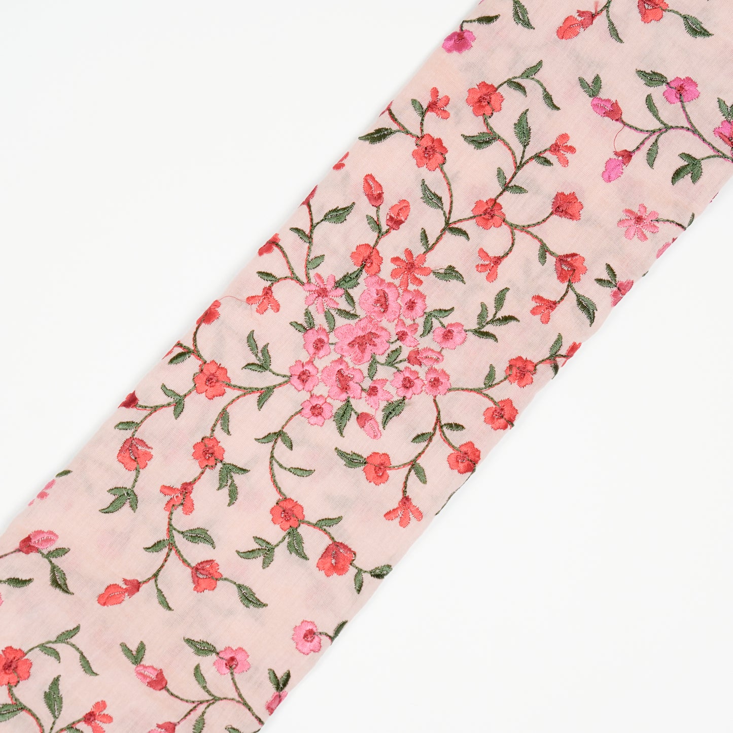 Alisha Light Peach Chanderi Embroidered Fabric in Jaal Pattern