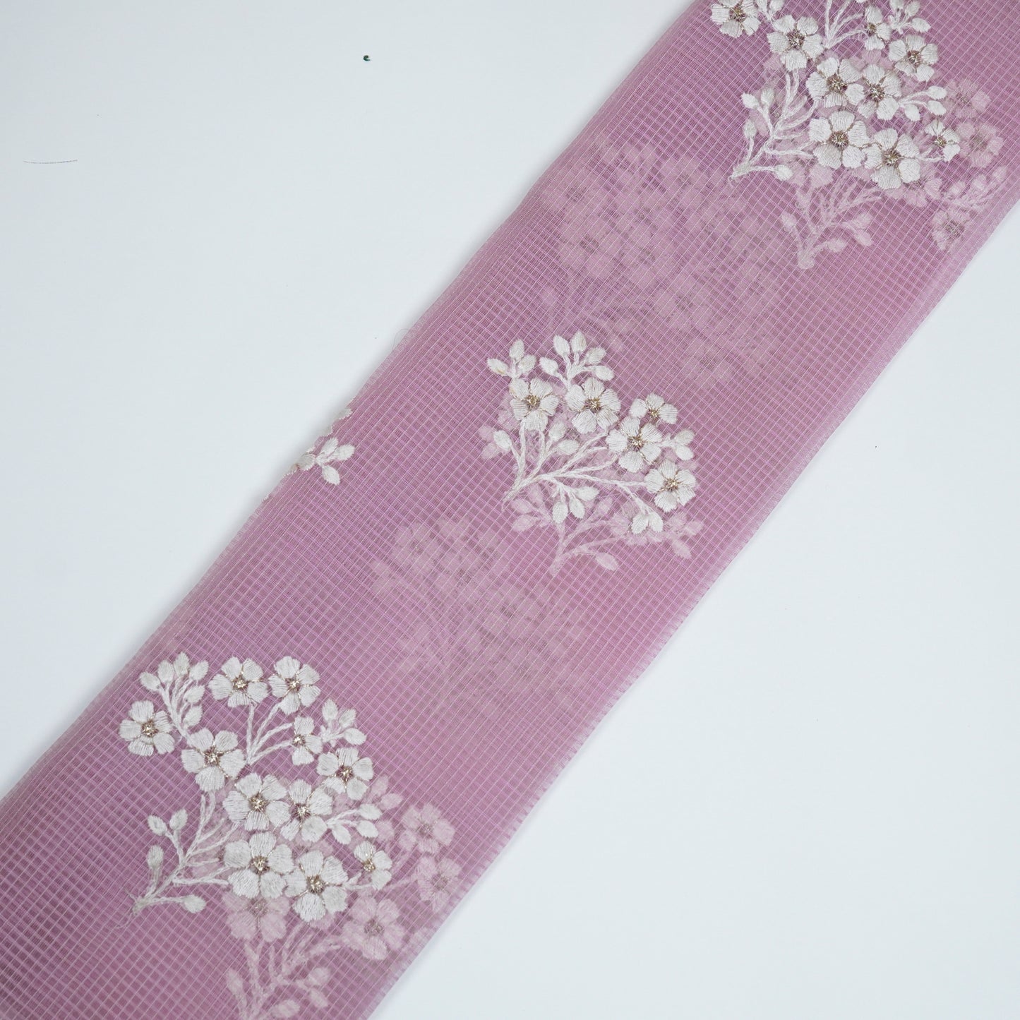 Yatika Pink Semi Munga Kota Embroidered Fabric in Buta Pattern