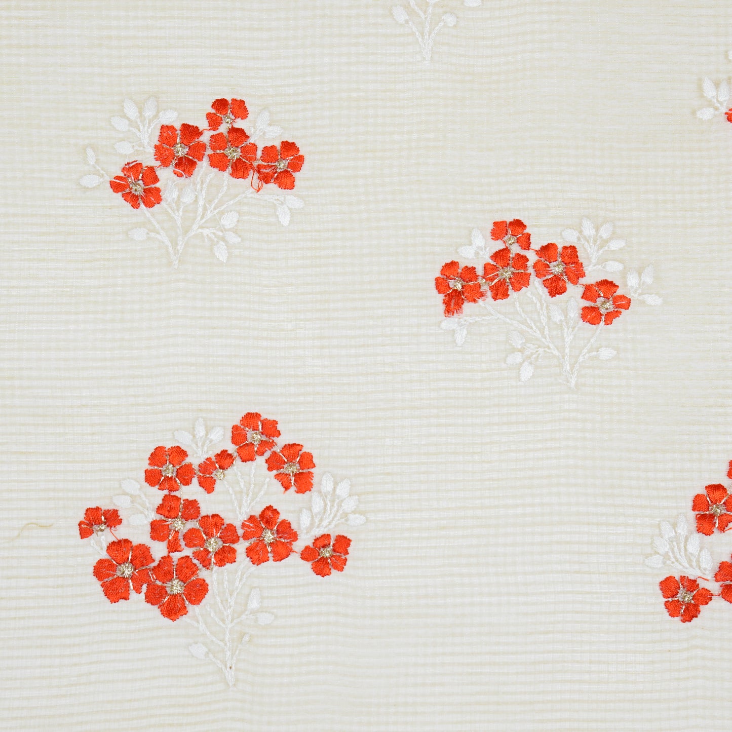 Yatika Beige Semi Munga Kota Embroidered Fabric in Buta Pattern