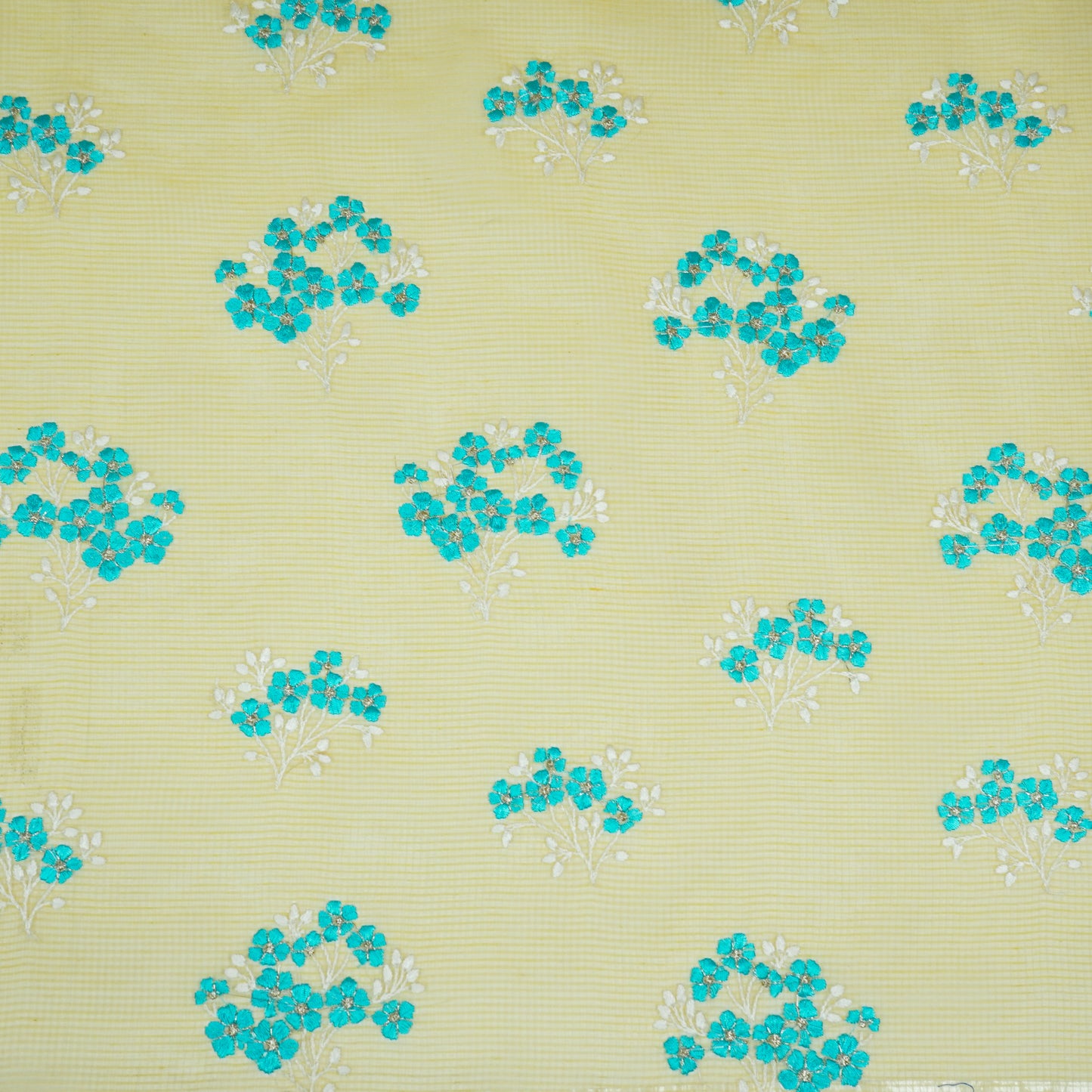 Yatika Lemon Semi Munga Kota Embroidered Fabric in Buta Pattern