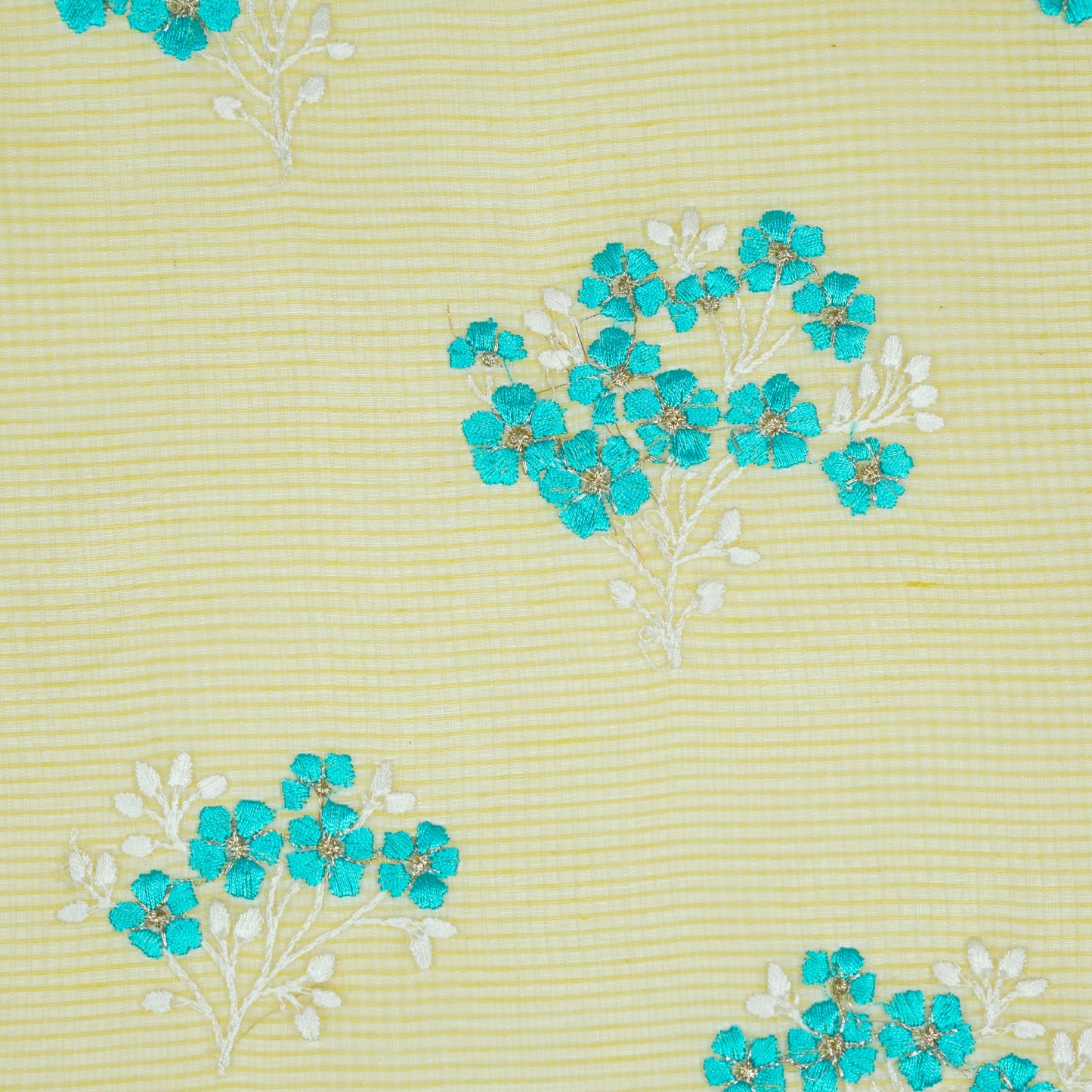 Yatika Lemon Semi Munga Kota Embroidered Fabric in Buta Pattern