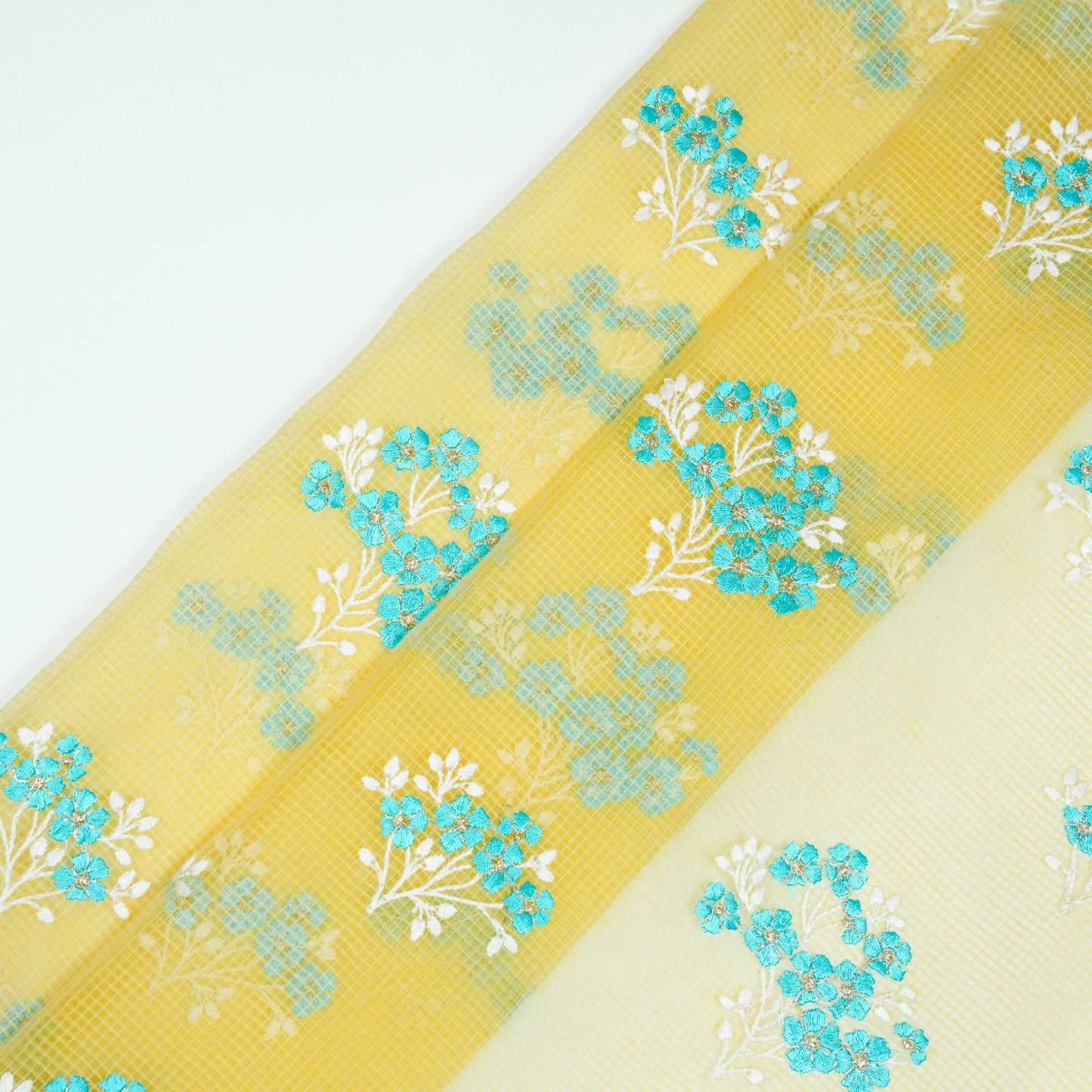 Yatika Lemon Semi Munga Kota Embroidered Fabric in Buta Pattern