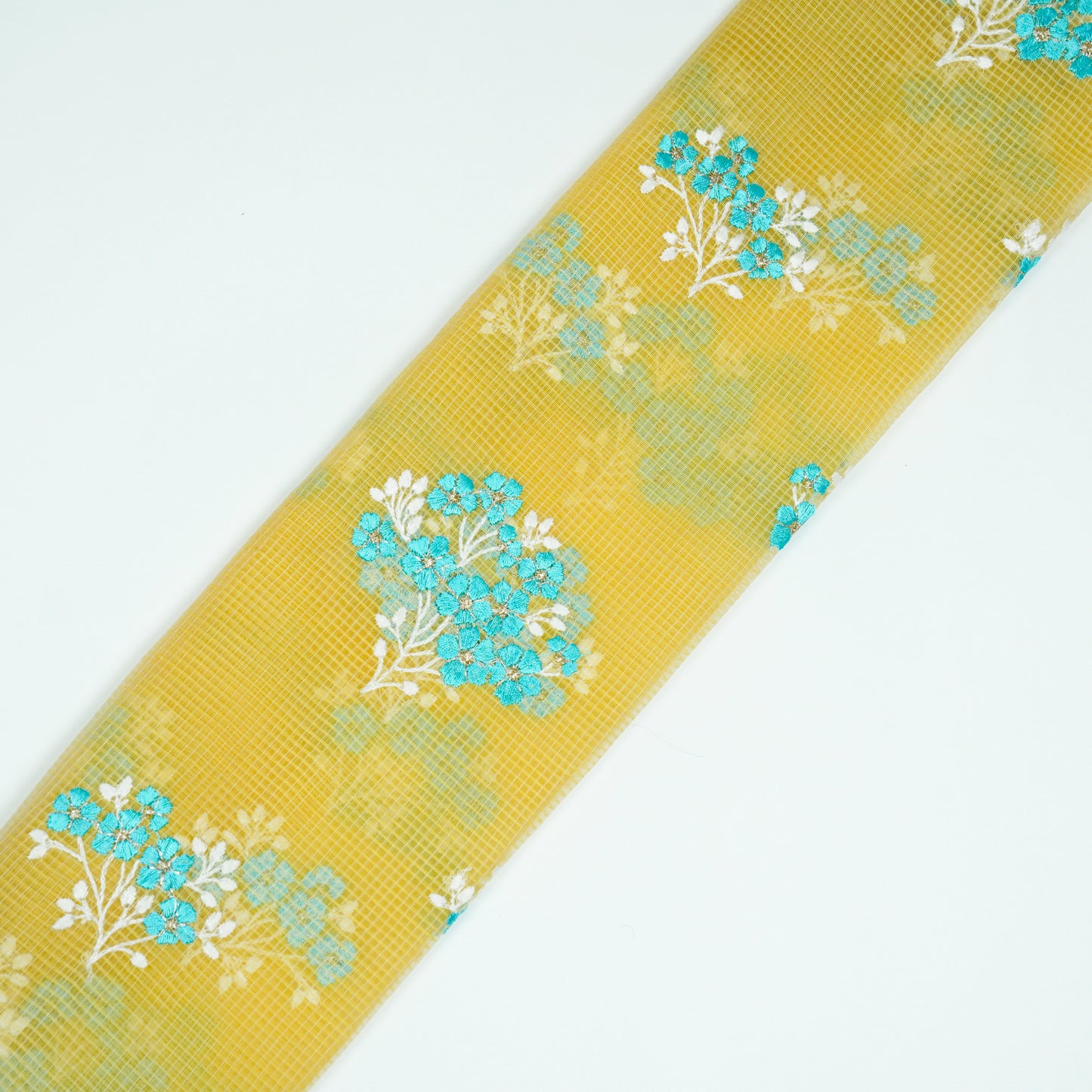 Yatika Lemon Semi Munga Kota Embroidered Fabric in Buta Pattern