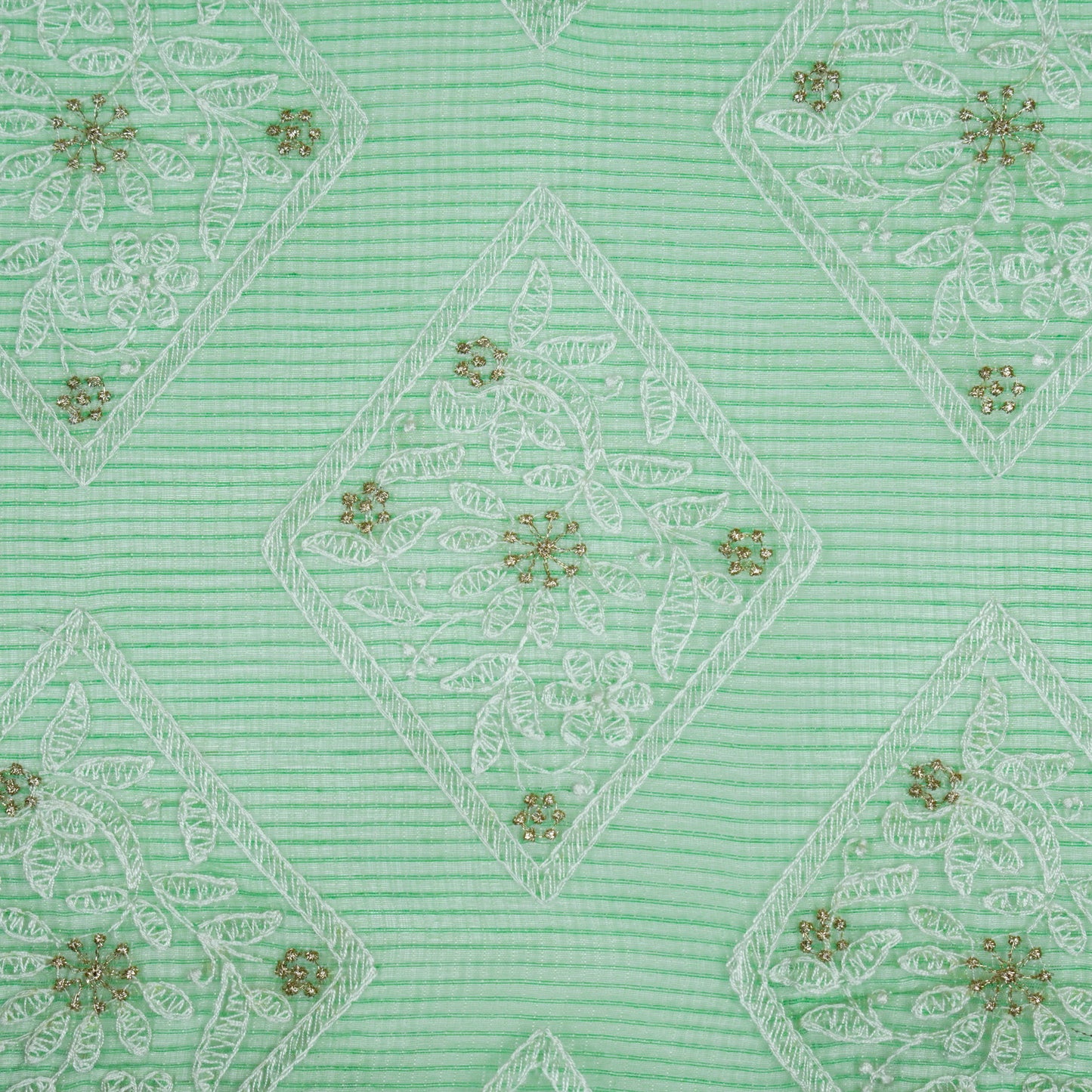 Yara Pista Green Semi Munga Kota Embroidered Fabric in Buta Pattern