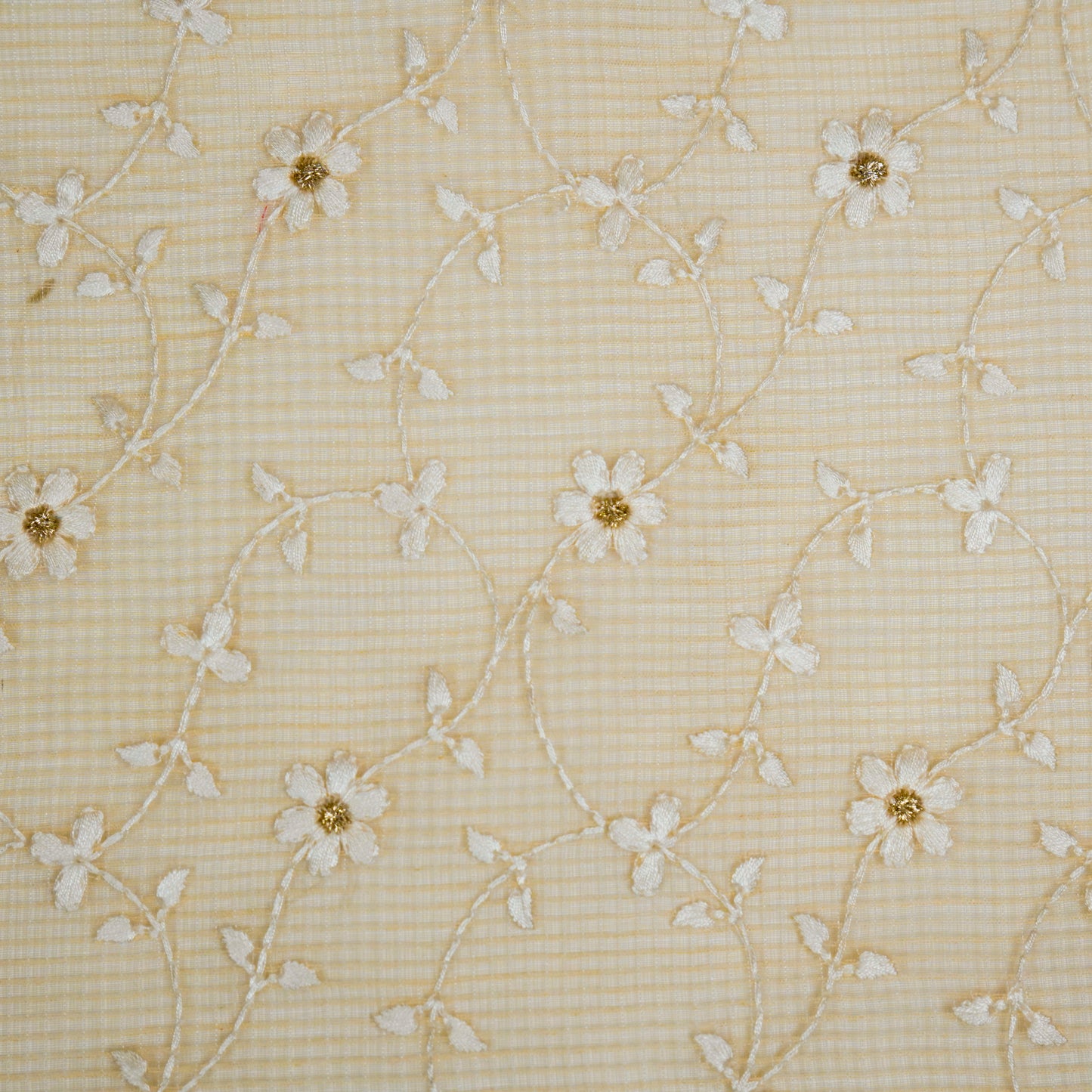 Wafiya Beige Semi Munga Kota Embroidered Fabric in Jaal Pattern
