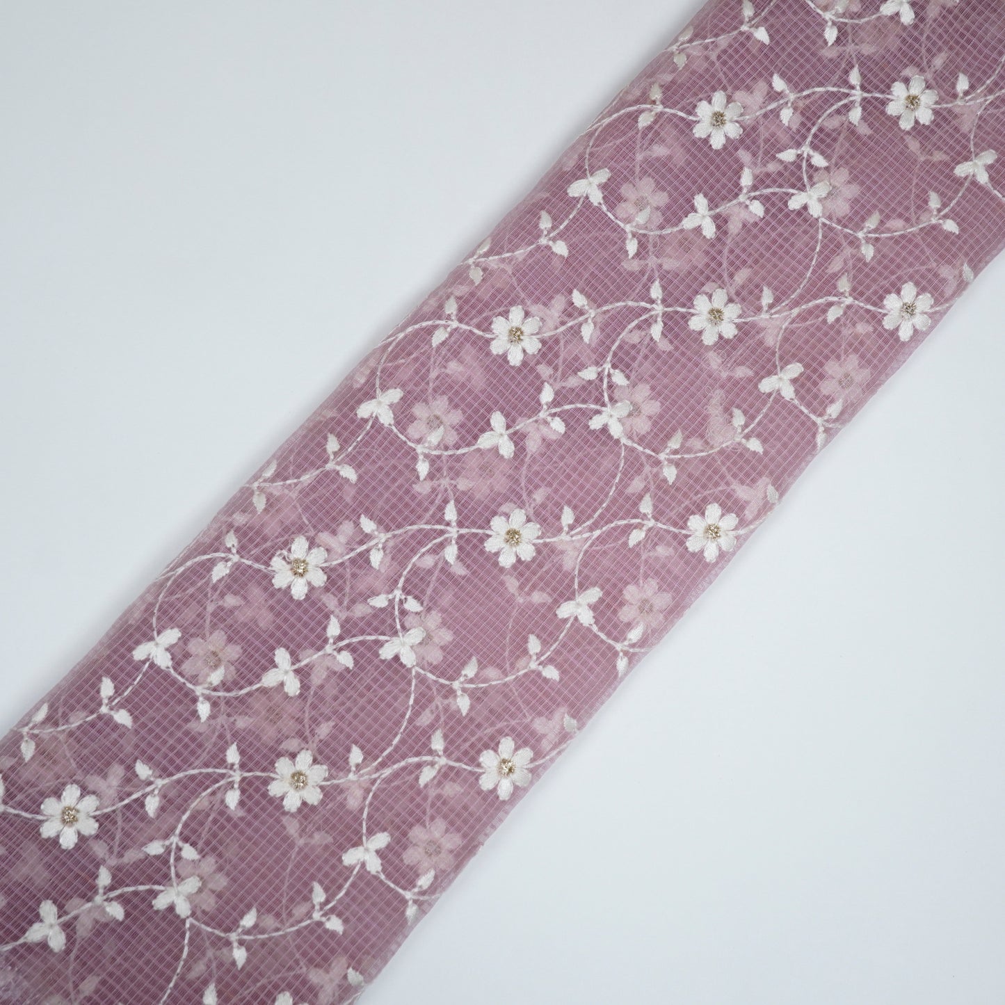Wafiya Pink Semi Munga Kota Embroidered Fabric in Jaal Pattern
