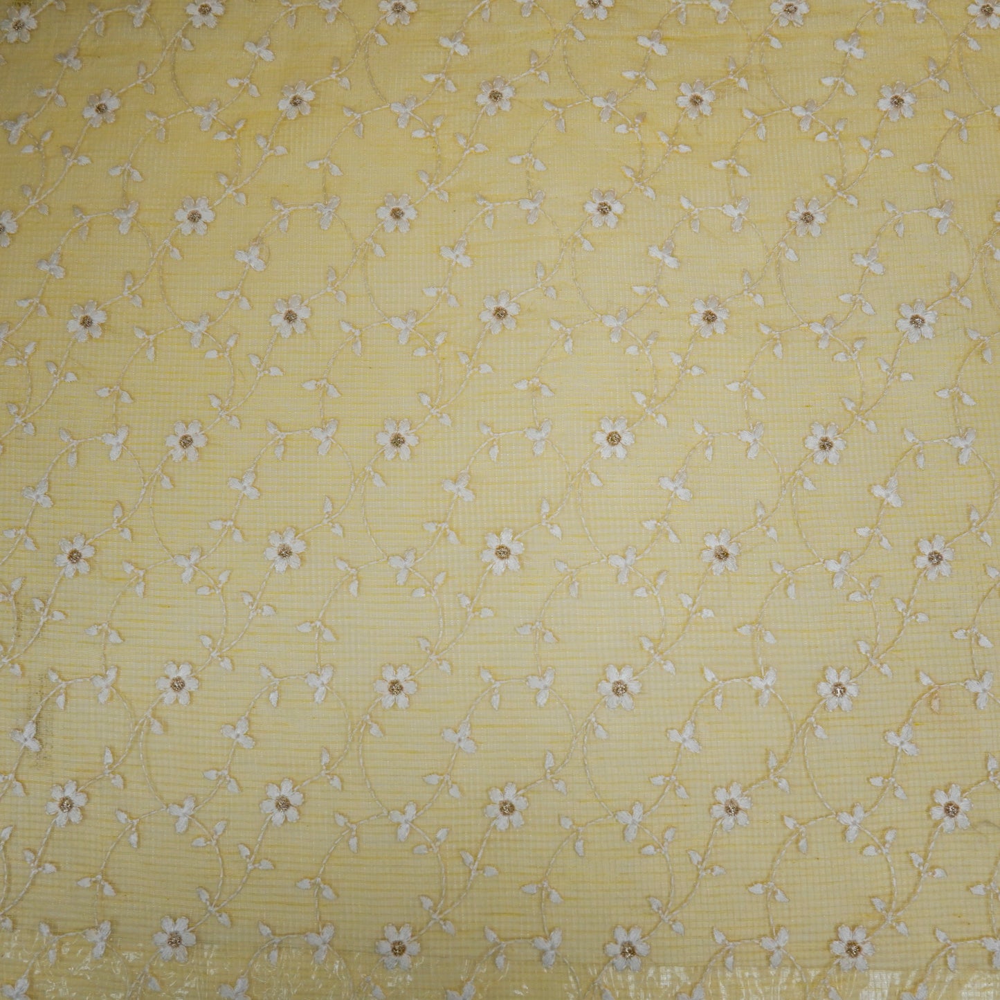 Wafiya Lemon Semi Munga Kota Embroidered Fabric in Jaal Pattern