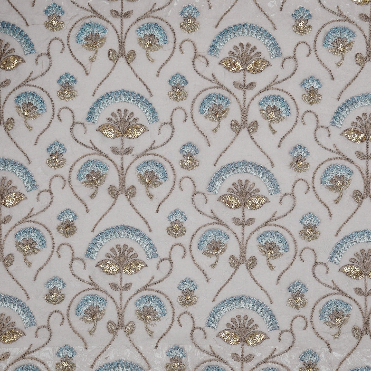 Antara Light Grey Viscose Organza Embroidered Fabric in Jaal Pattern