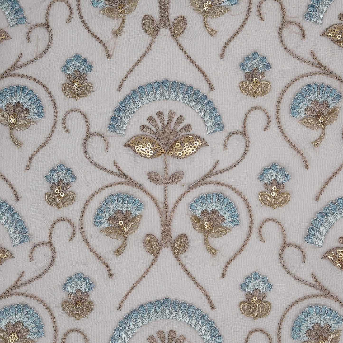 Antara Light Grey Viscose Organza Embroidered Fabric in Jaal Pattern