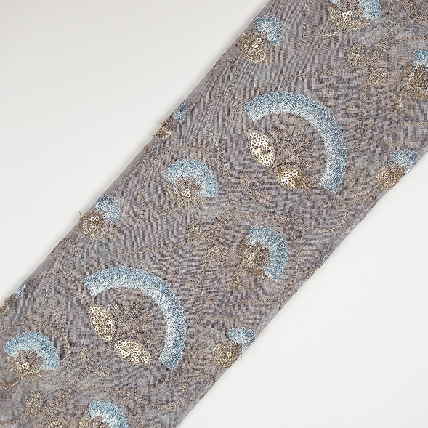 Antara Light Grey Viscose Organza Embroidered Fabric in Jaal Pattern