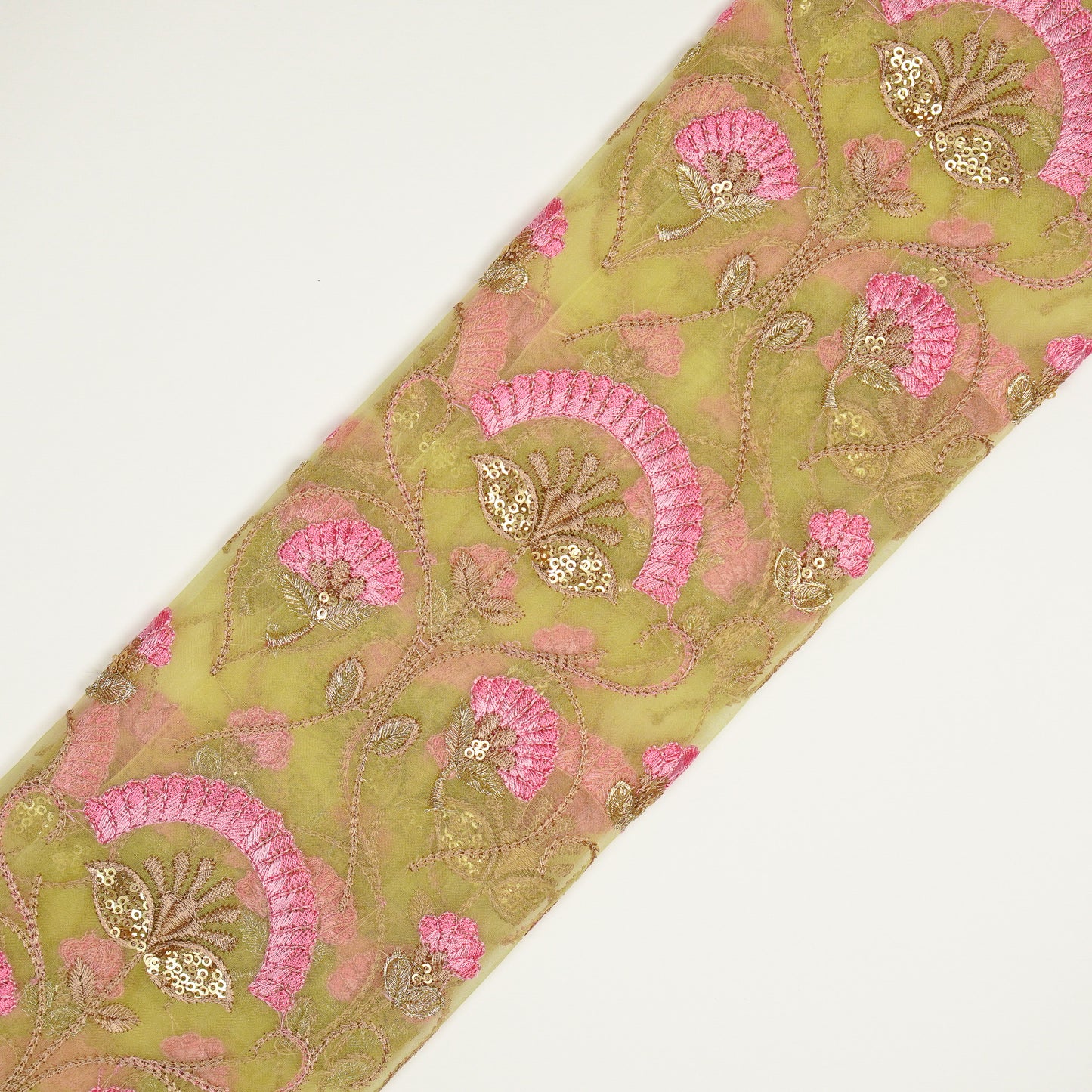 Antara Dusky Lemon Viscose Organza Embroidered Fabric in Jaal Pattern