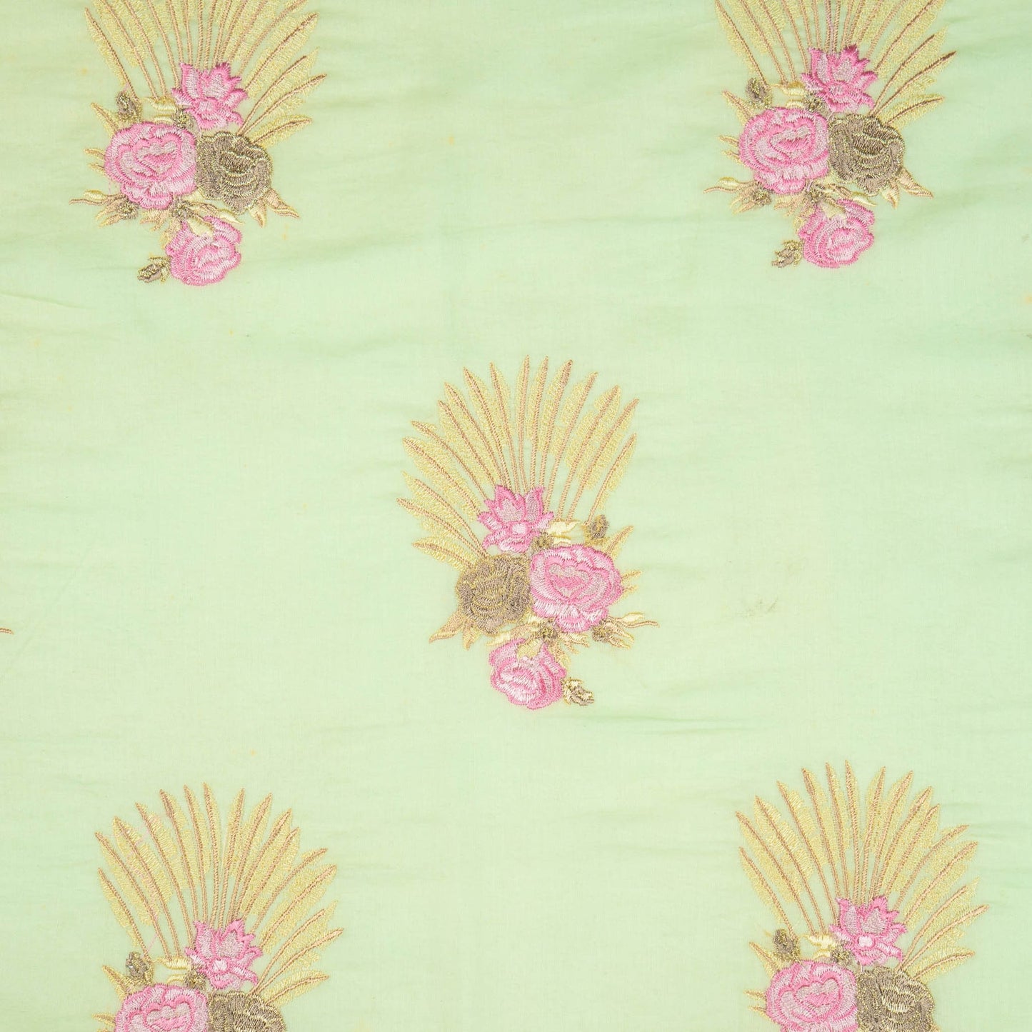 Nusrat Floral Sea Green Cotton Embroidered Fabric in Buta Pattern