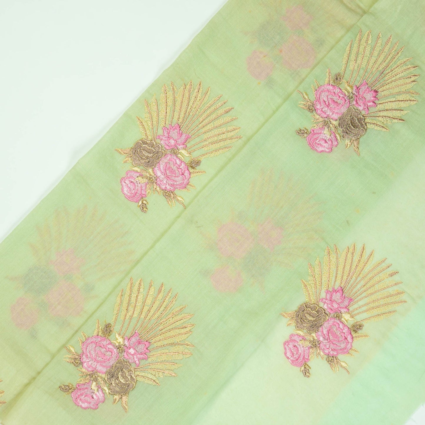 Nusrat Floral Sea Green Cotton Embroidered Fabric in Buta Pattern