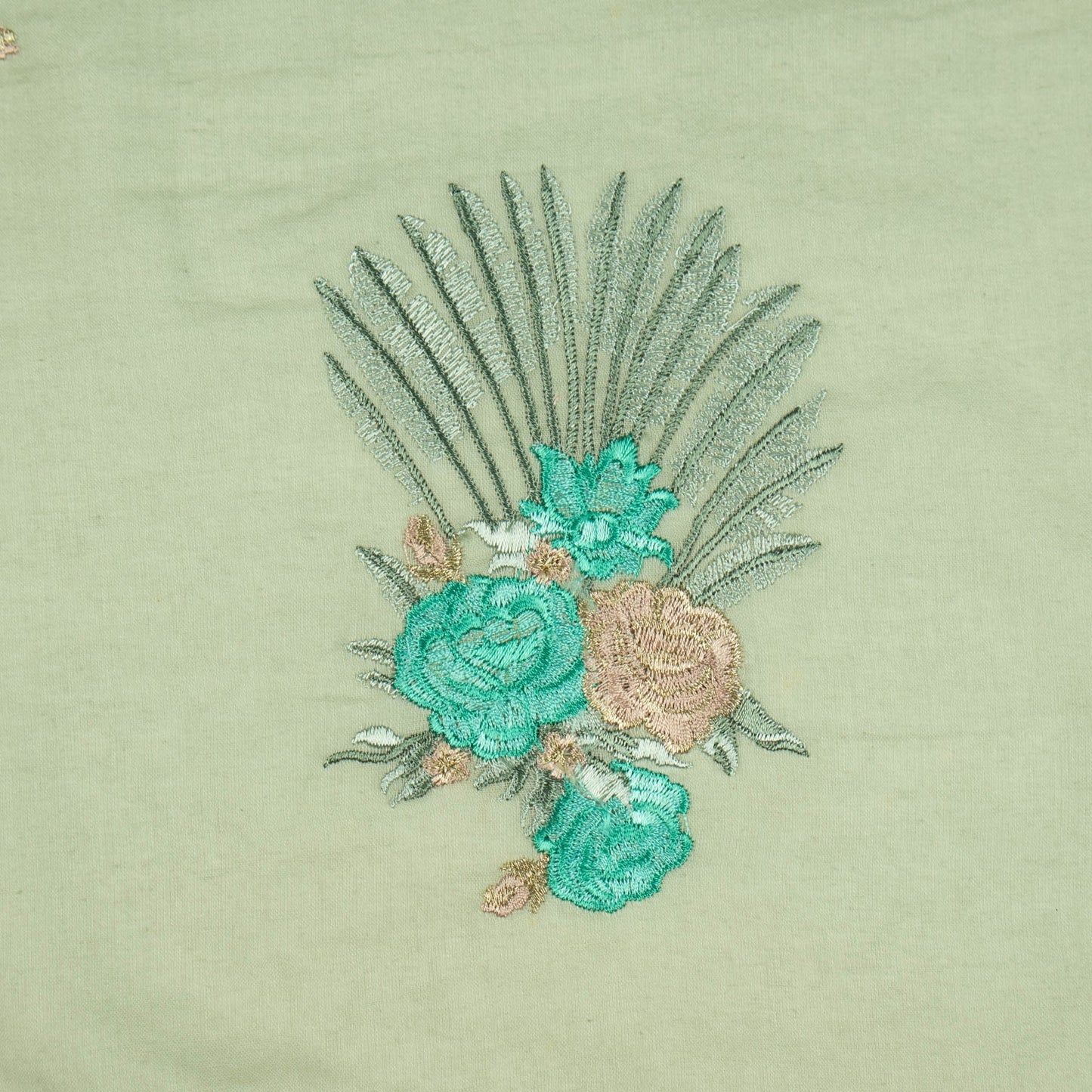 Nusrat Floral Aqua Grey Cotton Embroidered Fabric in Buta Pattern