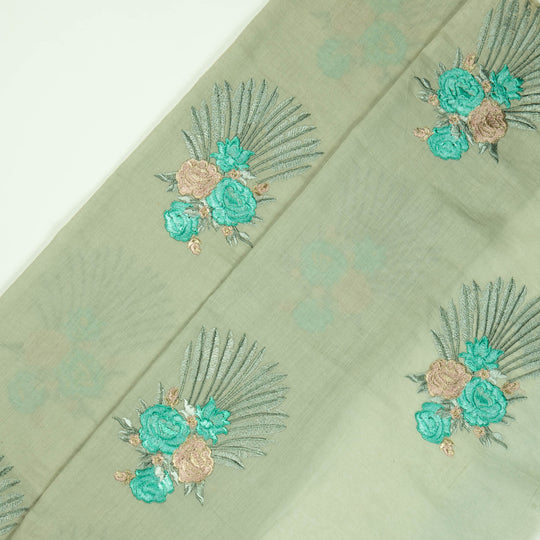 Nusrat Floral Aqua Grey Cotton Embroidered Fabric in Buta Pattern