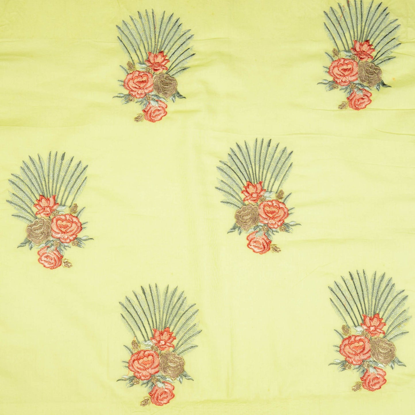 Nusrat Floral Chick Yellow Cotton Embroidered Fabric in Buta Pattern