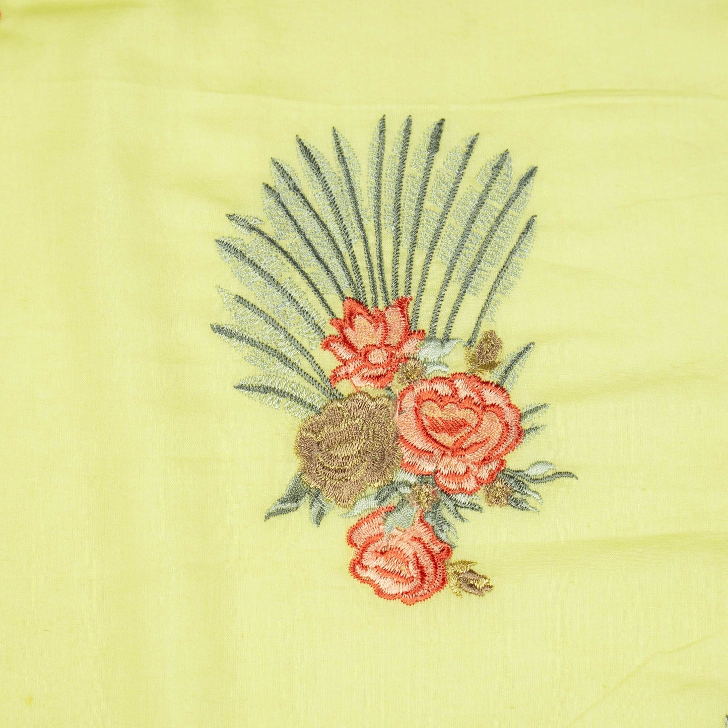 Nusrat Floral Chick Yellow Cotton Embroidered Fabric in Buta Pattern
