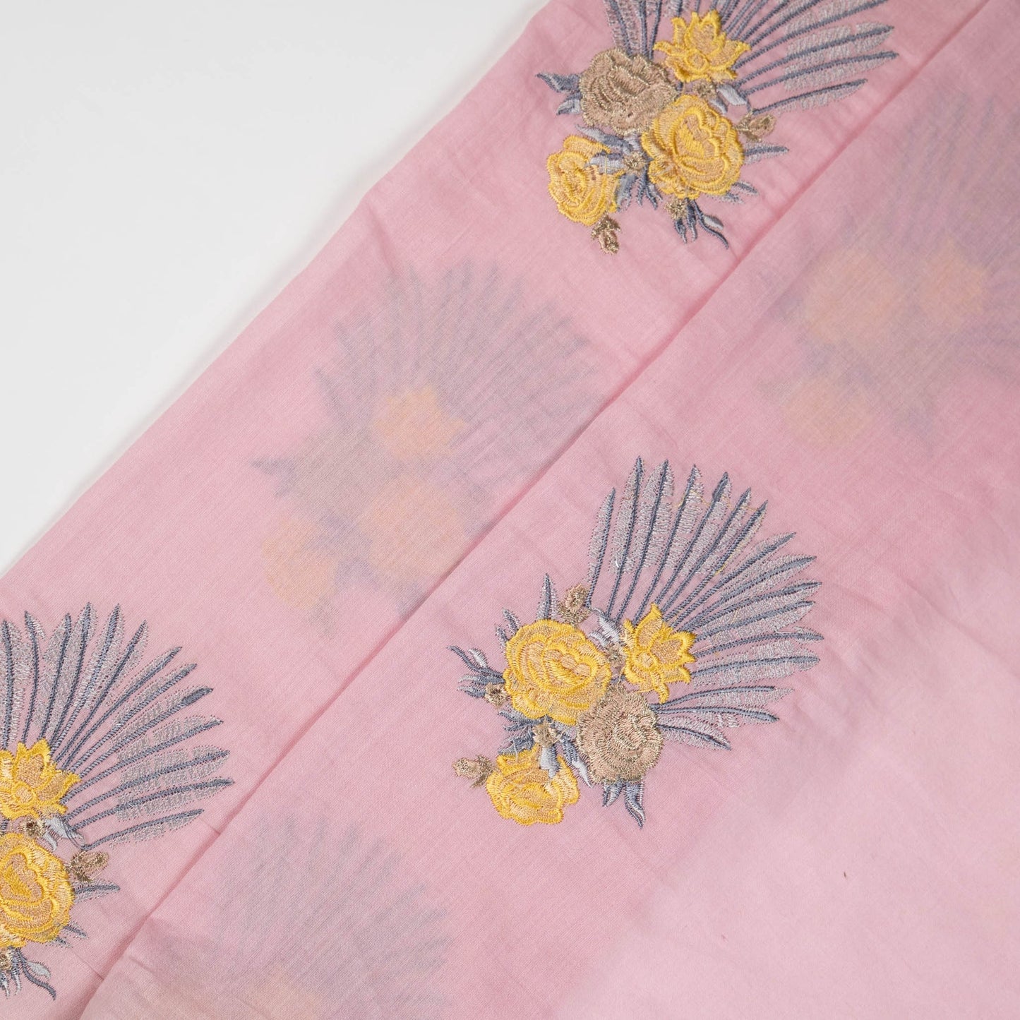 Nusrat Floral Pink Cotton Embroidered Fabric in Buta Pattern