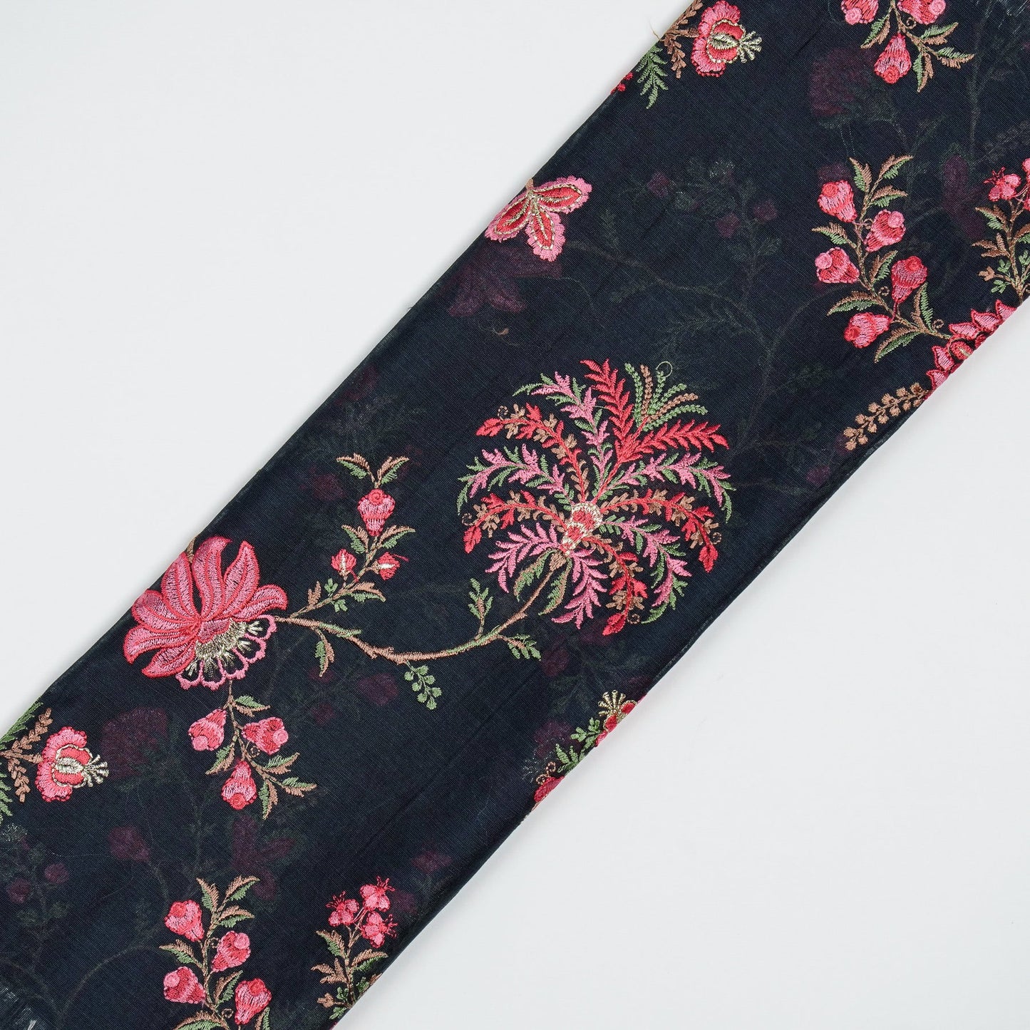 Yalina Navy Blue Chanderi Embroidered Fabric in Jaal Pattern