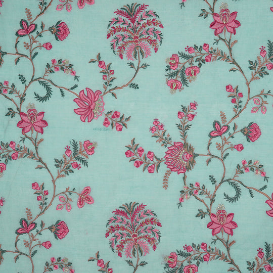 Yalina Sky Blue Chanderi Embroidered Fabric in Jaal Pattern