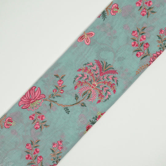 Yalina Sky Blue Chanderi Embroidered Fabric in Jaal Pattern