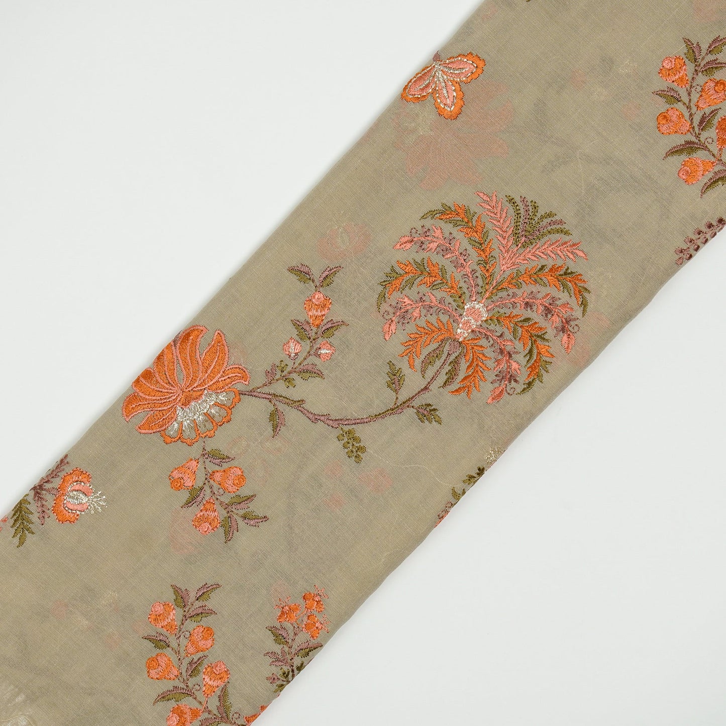 Yalina Almond Chanderi Embroidered Fabric in Jaal Pattern