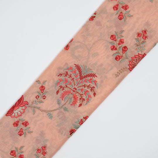 Yalina Peach Chanderi Embroidered Fabric in Jaal Pattern