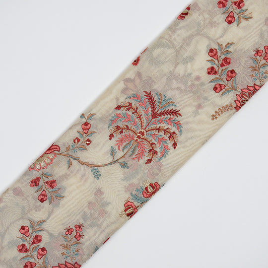 Yalina Cream Chanderi Embroidered Fabric in Jaal Pattern