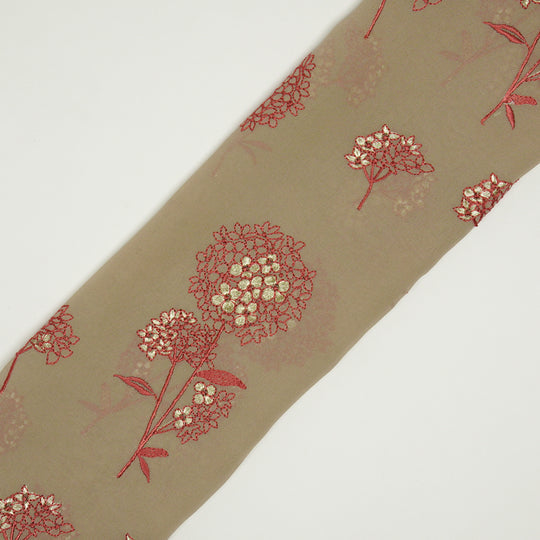 Mishka Almond Viscose Georgette Embroidered Fabric in Floral Buta Pattern