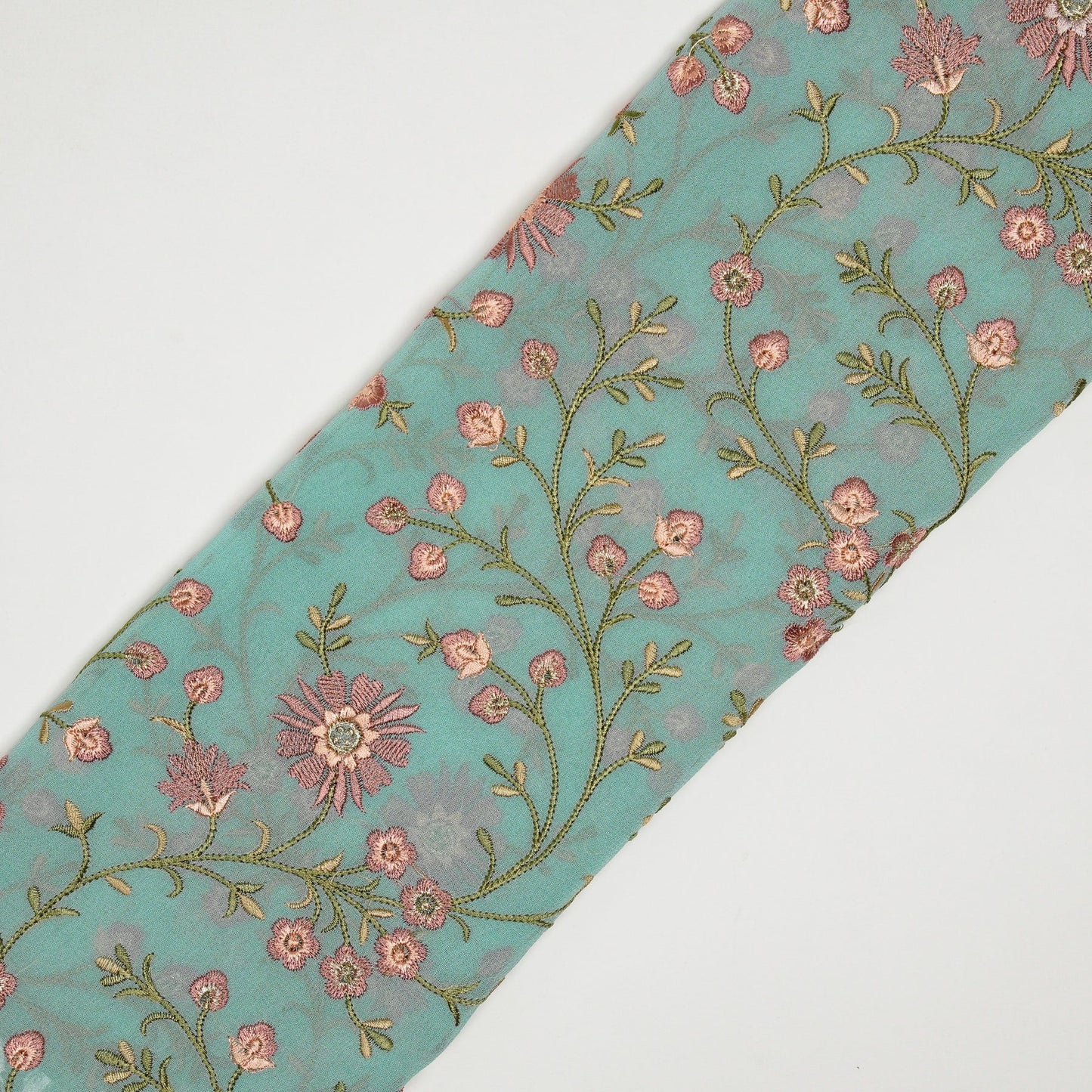 Shazia Light Turquoise Viscose Georgette Embroidered Fabric in Jaal Pattern