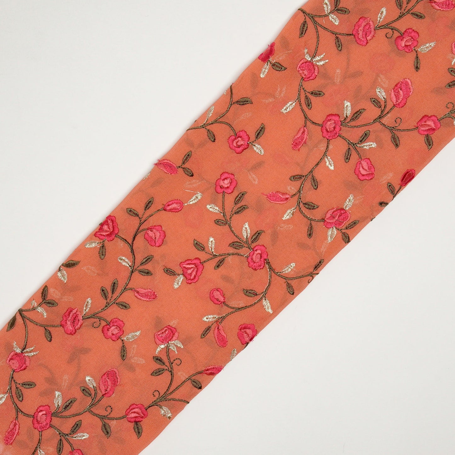 Saha Dark Peach Viscose Georgette Embroidered Fabric in Jaal Pattern
