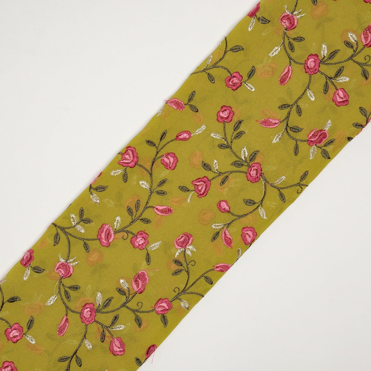 Saha Lime Green Viscose Georgette Embroidered Fabric in Jaal Pattern