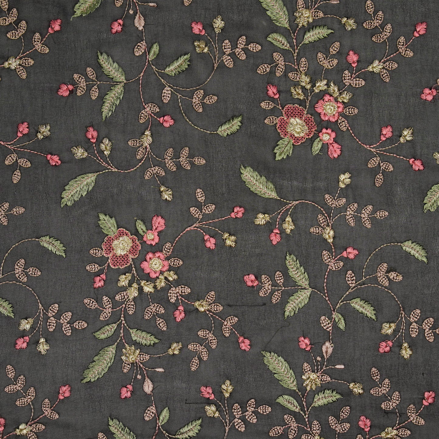 Mishfah Black Viscose Georgette Embroidered Fabric in Jaal Pattern