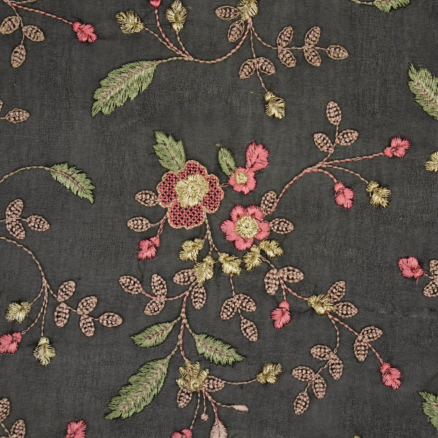 Mishfah Black Viscose Georgette Embroidered Fabric in Jaal Pattern