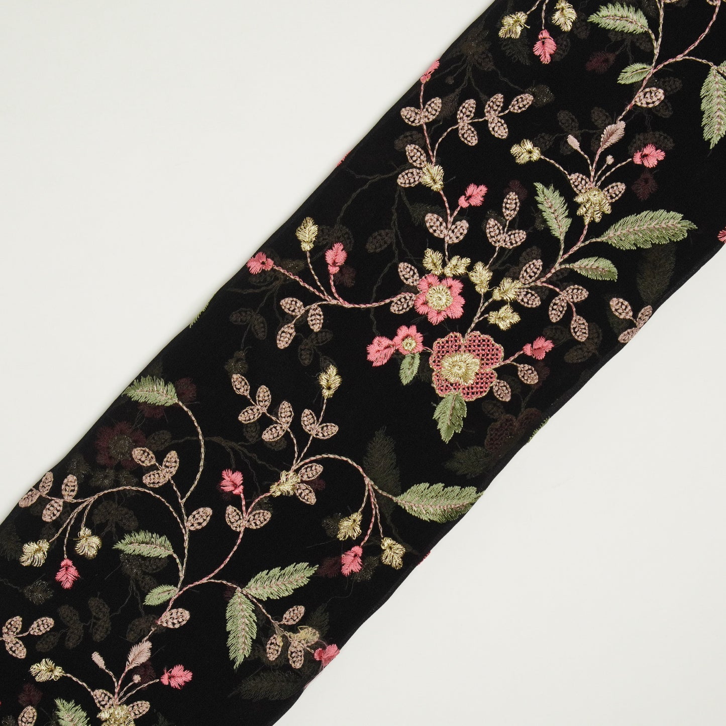 Mishfah Black Viscose Georgette Embroidered Fabric in Jaal Pattern