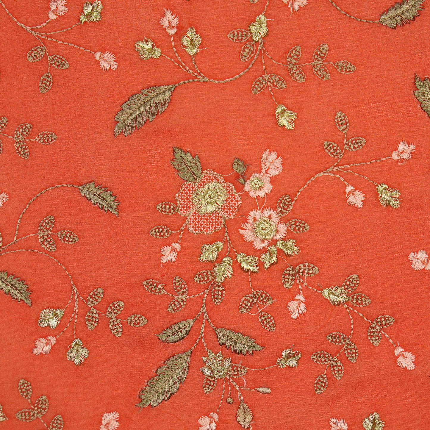 Mishfah Blood Red Viscose Georgette Embroidered Fabric in Jaal Pattern