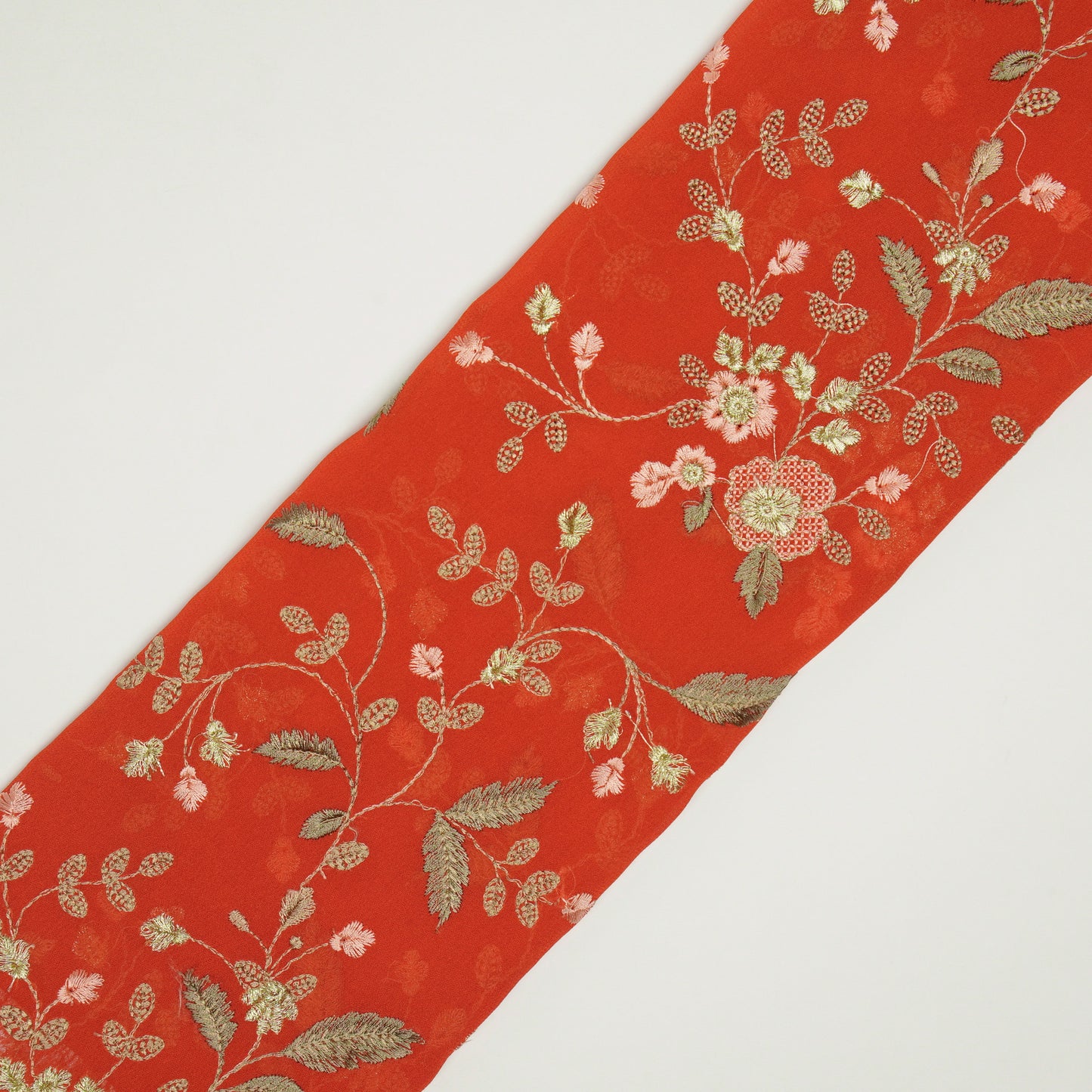 Mishfah Blood Red Viscose Georgette Embroidered Fabric in Jaal Pattern