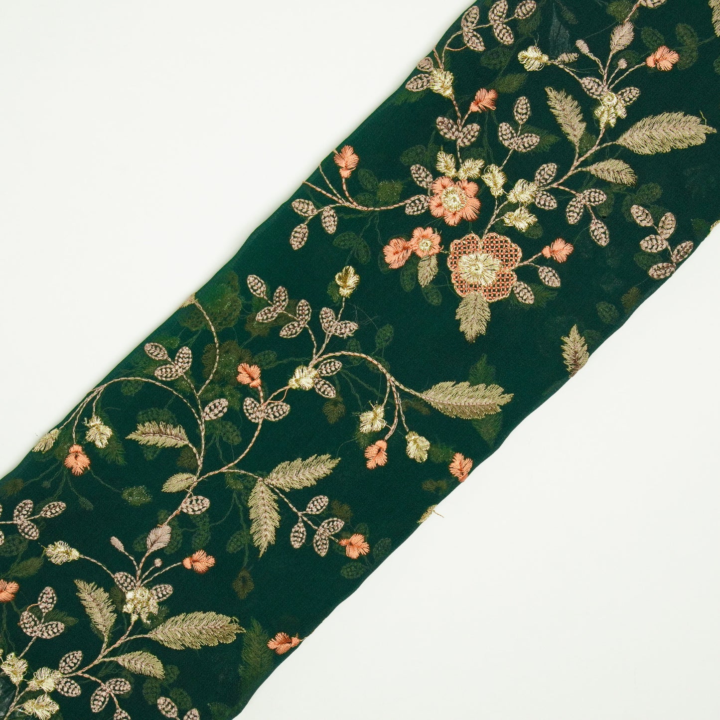 Mishfah Bottle Green Viscose Georgette Embroidered Fabric in Jaal Pattern
