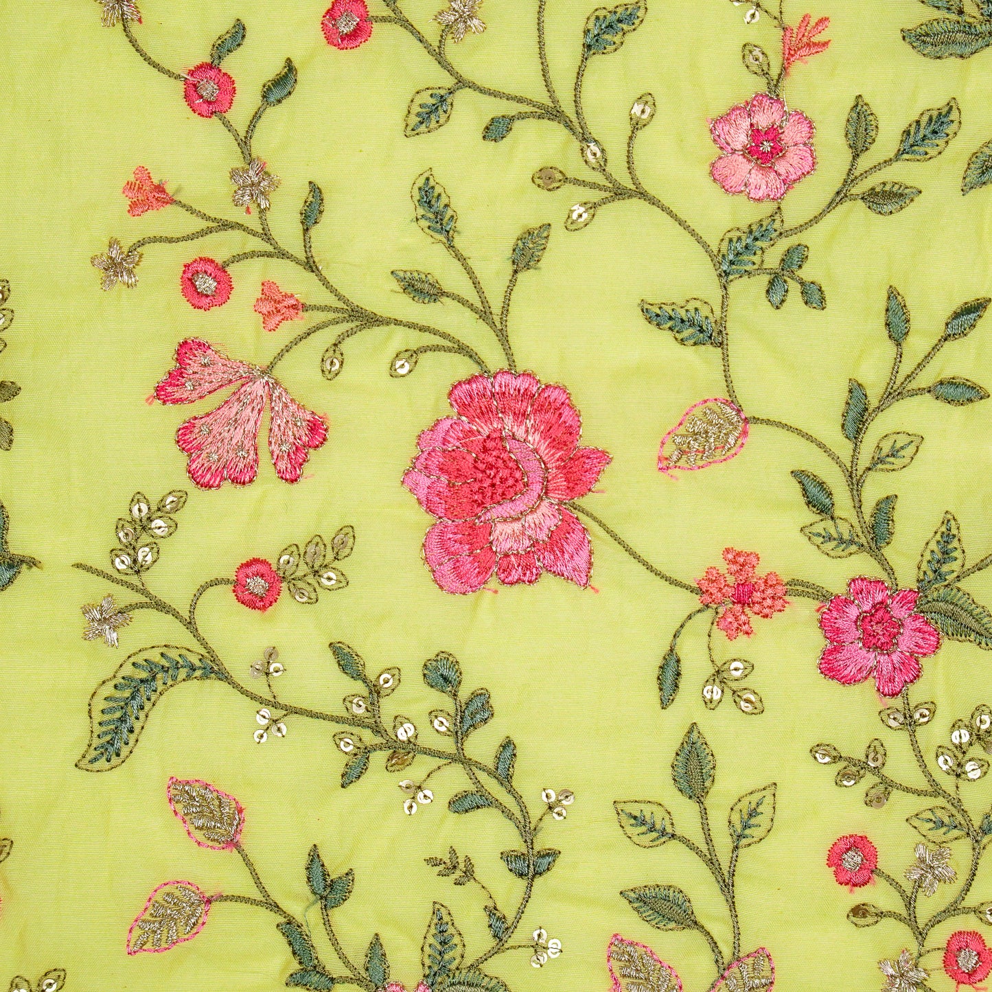 Nagma Chrome Yellow Chanderi Embroidered Fabric in Jaal Pattern
