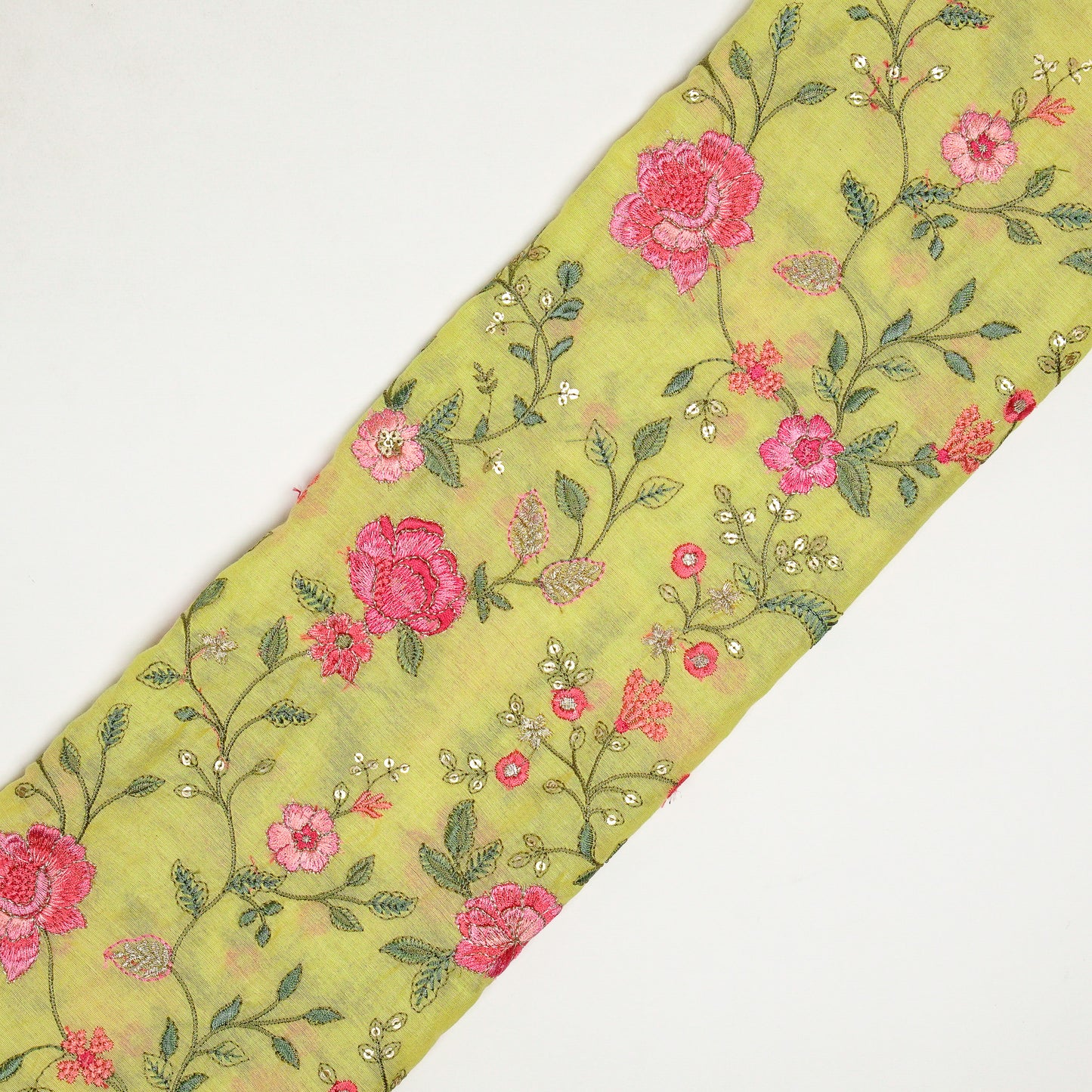 Nagma Chrome Yellow Chanderi Embroidered Fabric in Jaal Pattern