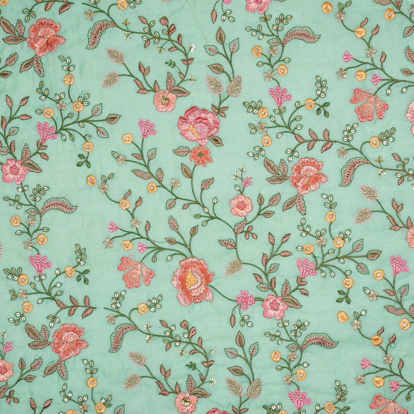 Nagma Sea Green Chanderi Embroidered Fabric in Jaal Pattern
