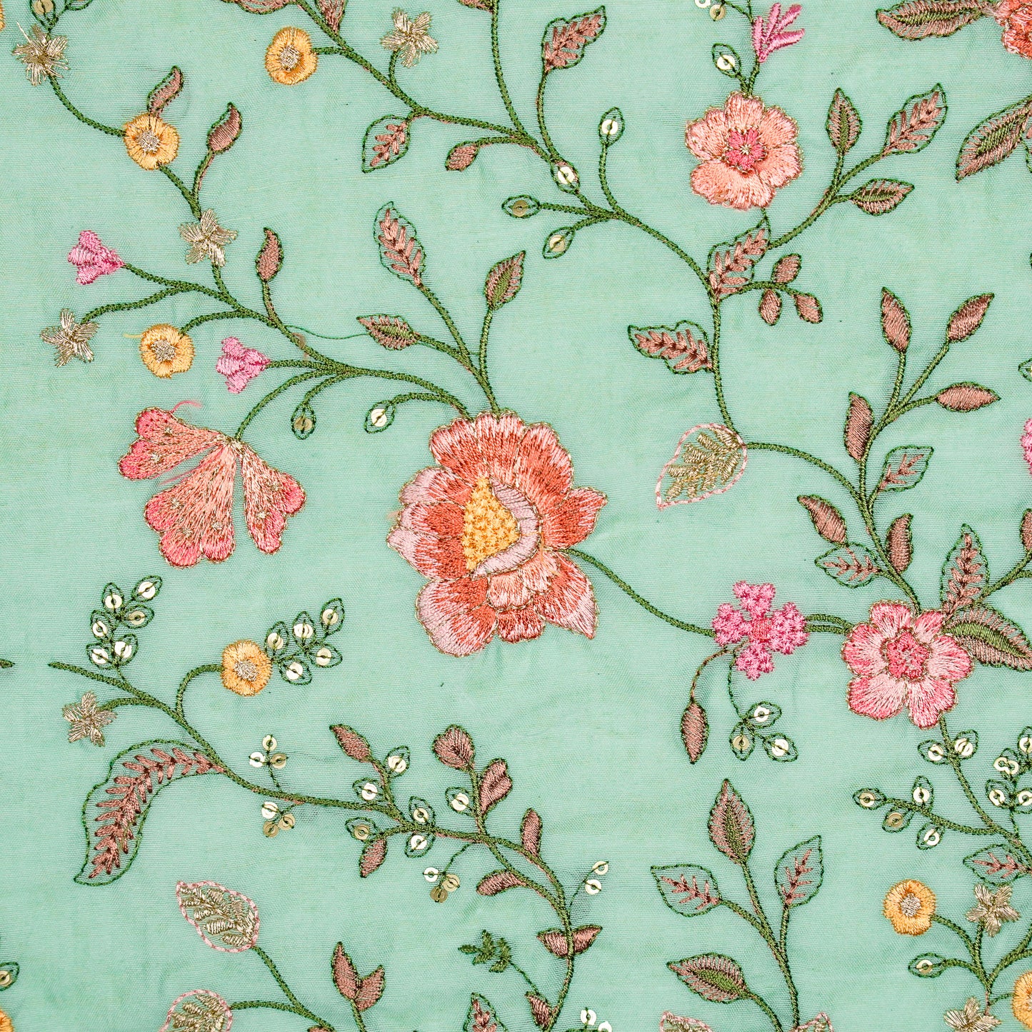 Nagma Sea Green Chanderi Embroidered Fabric in Jaal Pattern