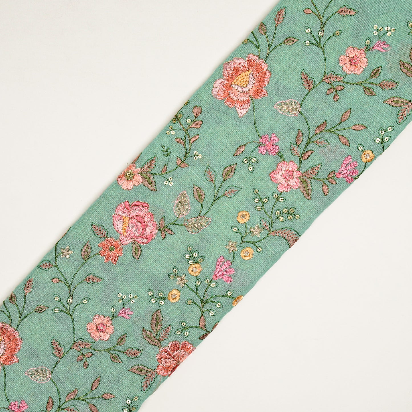 Nagma Sea Green Chanderi Embroidered Fabric in Jaal Pattern